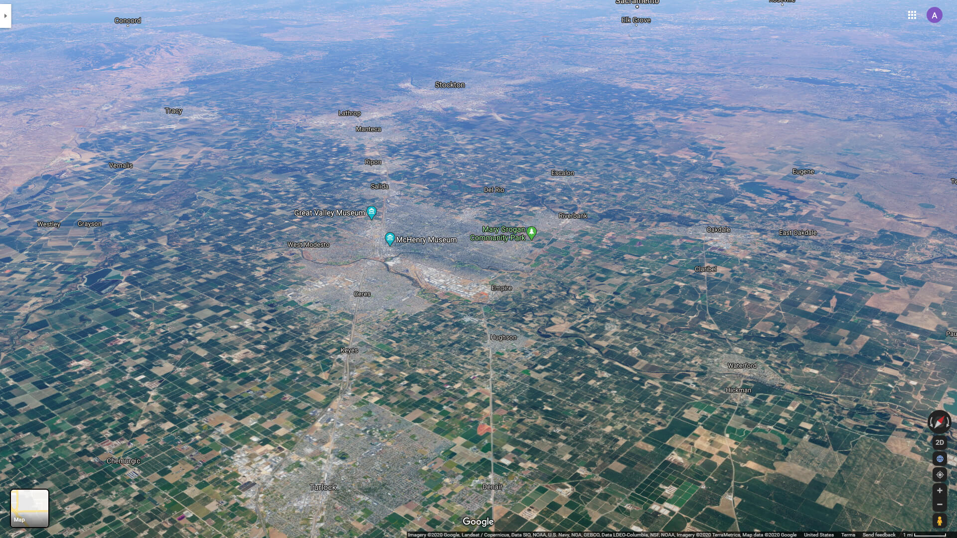 Modesto Aerial View Map California